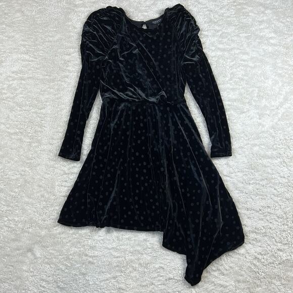Topshop black velvet and polka dot little black cocktail party dress, size 4 - Picture 3 of 11